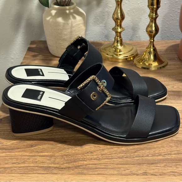Dolce Vita 8.5 Black Riva Slip On Block Heel Sandals Boho Wedding Chic Vacation - Picture 1 of 7